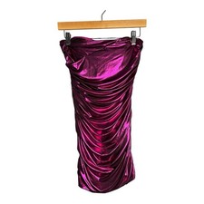ASTR the Label Bright Pink Iridescent Strapless Mini Ruched Dress Size Medium