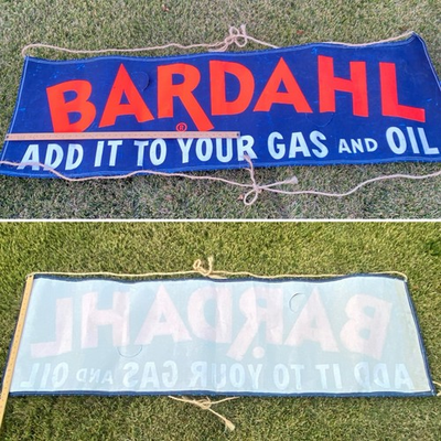 #ad LARGE VTG BARDAHL ADD IT TO YOUR GAS AND OIL SERVICE STATION CLOTH BANNER SIGN $495.00