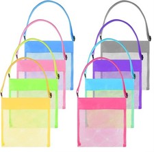 8 Pcs Colorful Mesh Beach Bags Sea Shell Bags W/ Adjustable Carrying Straps Kids