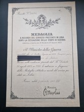 REGNO D'ITALIA VITTORIO EMANUELE III° DIPLOMA x MEDAGLIA CAMPAGNA LIBIA 1940 XIX