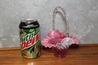 FENTON"MINIATURE"MINT~1940s~6"BASKET"VINTAGE"CRANBERRY"OPALESCENT GLASS"HOBNAIL