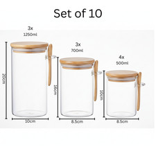 Glass Food Storage Canister Set 10pcs with Spoon 3 Size Kitchen Jars