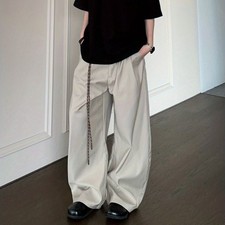 Y2K Korean Japandi Streetwear Baggy Wide-Leg Pants Deco. drawcord. Khaki, Black