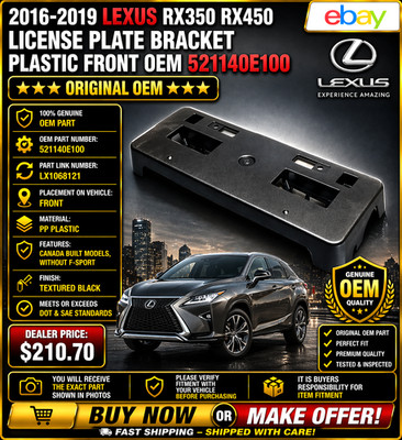 2016-19 Lexus RX350 RX450 License Plate Bracket Plastic Front OEM 521140E100 A2 