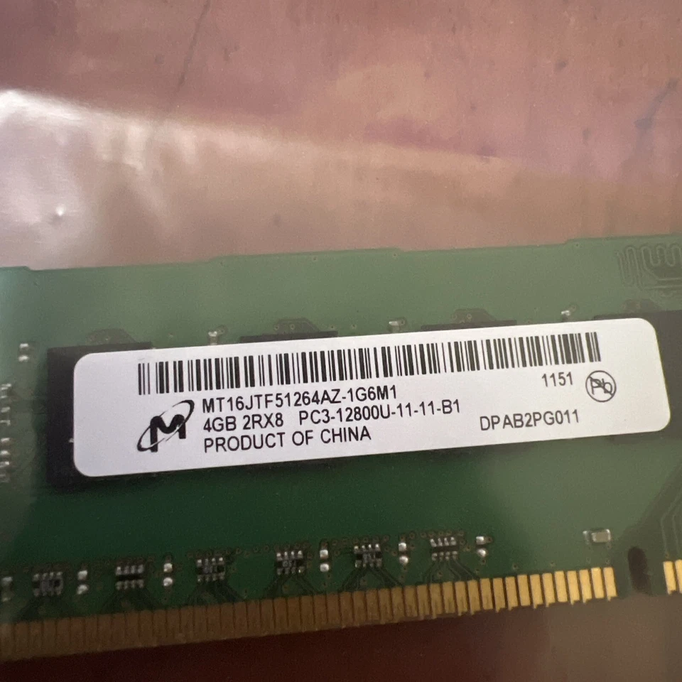 Micron MT16JTF51264AZ-1G6M1 4Gb PC3-12800 1600Mhz DDR3 Desktop Memory RAM (4019) - Image 2 of 2