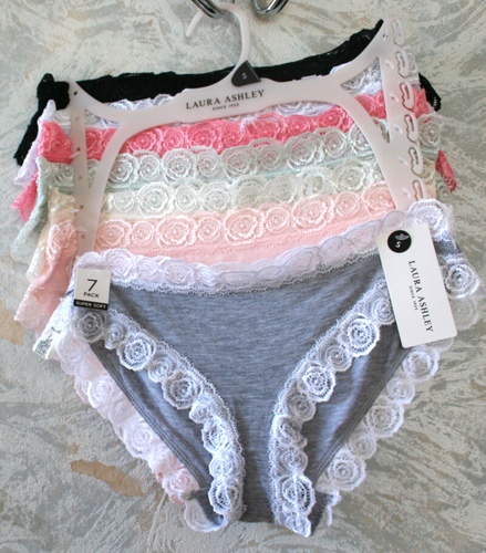 LAURA ASHLEY 7 pack briefs Panties Small Gray Blush Pink White Mint Black Beige