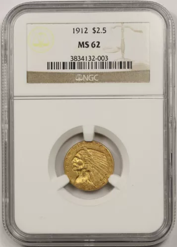 1912 $2.5 NGC MS 62 Indian Head Gold Quarter Eagle