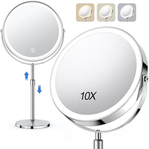10x Large Lighted Makeup Mirror, Rechargeable 8" Height Adjustable Vanity - Picture 3 of 7