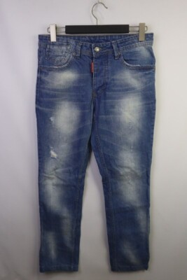 Dsquared2 Blue Denim Cotton Distressed Straight Leg Faded Medium Wash Jeans 32