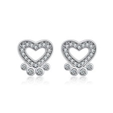 Paw Print Stud Dog Earrings for Women Sterling Silver Clear Cz Ginger Lyne Co...