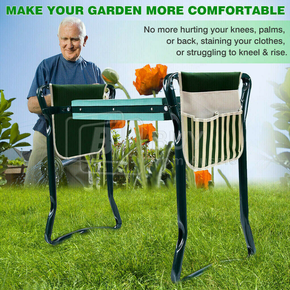 2-in-1 Garden Kneeler Seat Tool Pouch Foldable Bench Stool Gardeners ...