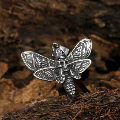 Silver Skull Butterfly Pendant Necklace Chain Punk Retro Rock