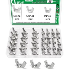 35PCS SAE Wing Nuts Assortment Kit, 304 Stainless Steel, Sizes 1/4"-20 to 3/8"-1