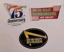3 BRAND NEW IN-N-OUT BURGER STICKERS 2" - 3" across. Famous Hollywood/L.A. ICON