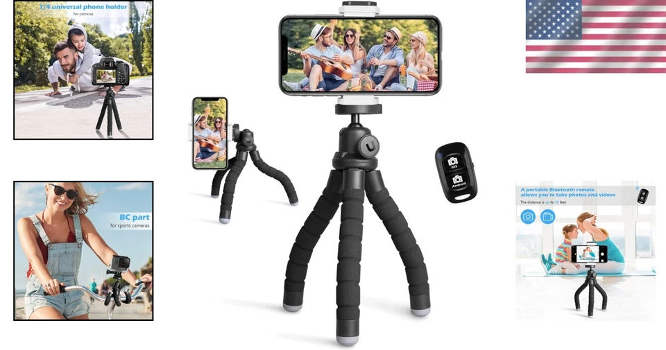 Phone Tripod Metal 10in Flexible with Wireless Remote for Video & Selfies - Image 2 of 4