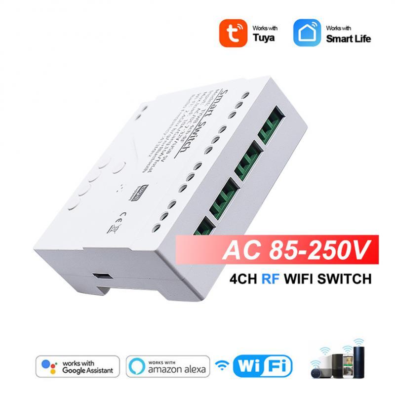 Tuya Zigbee Smart Switch Module 4 Channels 85-250V WIfi Relay DIN Rail RF433 Rem