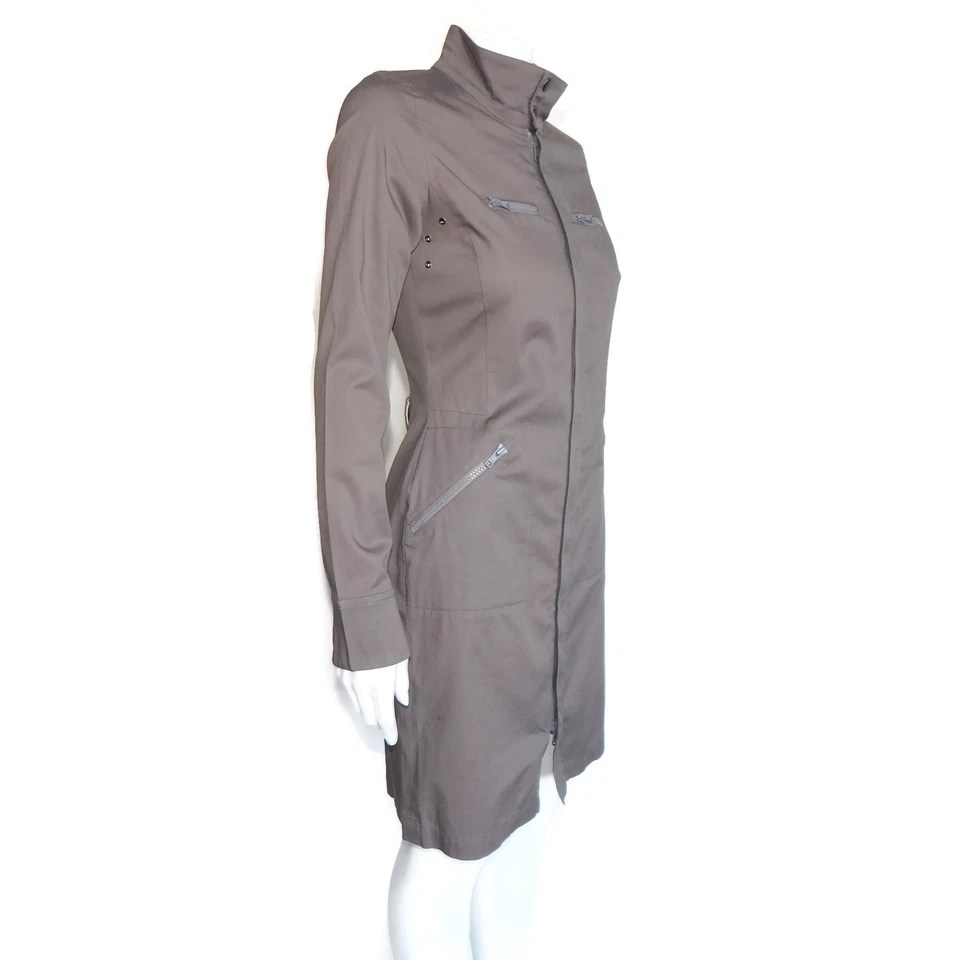 CLUB MONACO Khaki Miiltary Zip Front Mock Turtleneck Shirt Dress sz 0 /2198 - Image 3 of 4