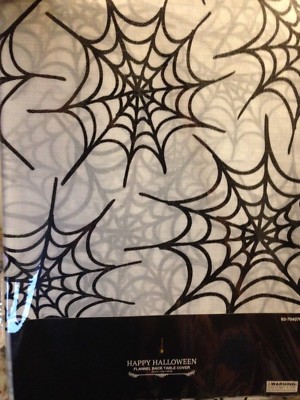 Halloween Plastic Table Cover White with Individual Spiderwebs 52 x70 