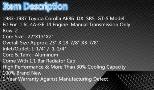 Aluminum Radiator For 1983-1987 Toyota Corolla AE86 1.6L I4 - Picture 2 of 5