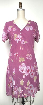 Adini Soft Crushed Geogette Lined Floral Print Short Sleeve Dress in Lavender