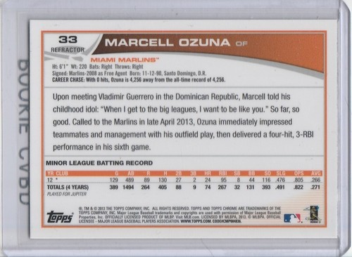 MARCELL OZUNA 2013 Topps Chrome RIFRATTORE ROOKIE CARD Cardinals Baseball RC - Foto 2 di 2