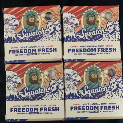 4 Count Of Limited Ed  Dr. Squatch Freedom Fresh Bar Soap - 5oz Each Zero Grit