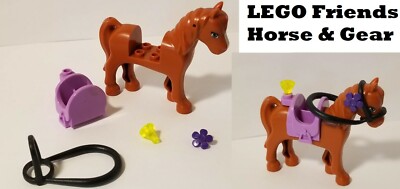 LEGO Minifigure Friends Horse Orange Mane Brown Flower Saddle Bridel Farm Animal