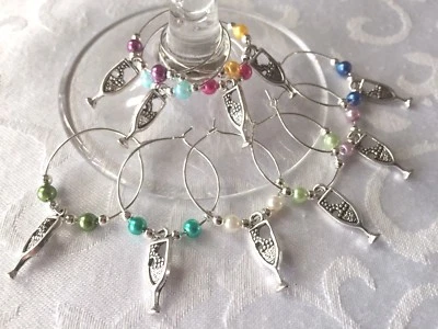 HANDMADE 10 Prosecco Wine Glass Charm Gifts Wedding Favour Champagne Hen Night Party Gift