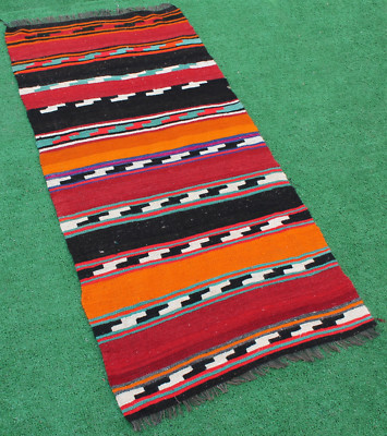 Türkischer Teppich 27 Zoll x 56 Zoll Handgewebt Antalya Kelim 70 x 144 cm Ges...