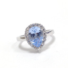 Hallmarked Sterling Silver Blue White CZ Stone Halo Gemstone Ring Sz 6 Jewelry