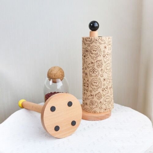 Roll Paper Holder Napkins Rack Wood Paper Towel Holder Tissue Vertical Stand - Picture 5 of 16