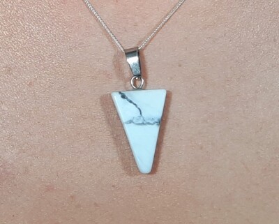 Crystal WHITE HOWLITE TRINITY Pendant Necklace on Fine 925 Sterling Silver Chain