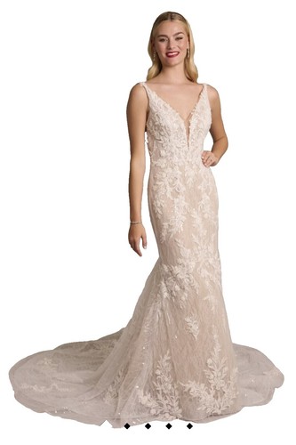 rose gold wedding dress mermaid Deep V-Neck Spaghetti Straps Mermaid Wedding Dress Glitter-Knit High Slit with Train Bridal Dress Custom Color / US2 main image 0