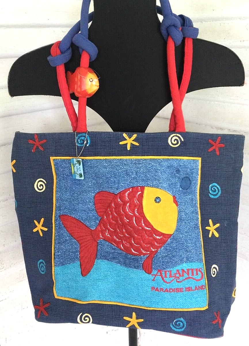 Sun n Sand Canvas Atlantis Paradise Island Large Beach Tote Bag