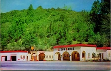 Vtg Chrome Postcard Laytonville California CA Czech Lodge Hotel Shell Gas Sign