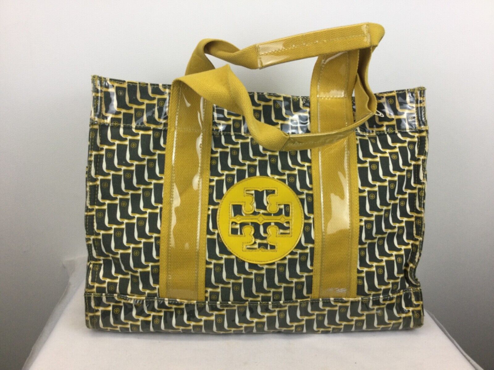 TORY BURCH Beach Tote Handbag Purse Logo Diaper Bag Large Canvas Yellow  Brown | eBay