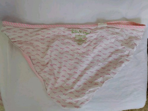 Lilly Pulitzer Used Bikini Bottom Size Large Pink Candy Stripe High Cut Leg - Picture 4 of 7