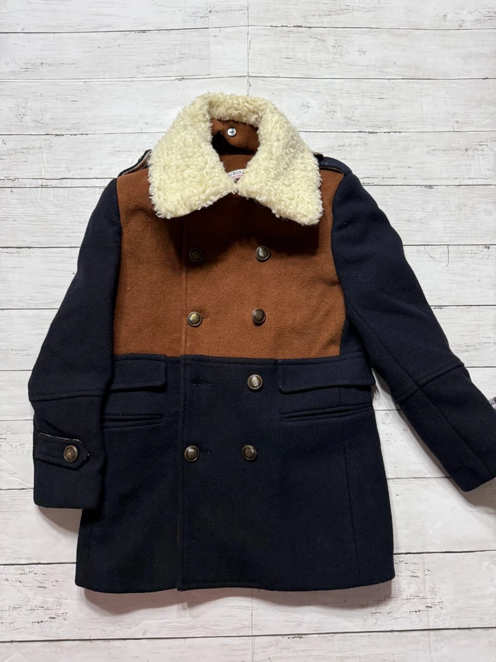 Chaquetón Isaac Mizrahi Niños Azul Marino Marrón Forrado Cómodo Lana Doble Pecho Talla 6 Foto 3 de 4