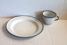 Vintage Ker Sweden Metal Enamelware Child's Plate & Saucer Cup Set