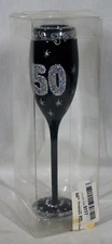 FORUM NOVELTIES 50TH BIRTHDAY BLACK FLUTED CHAMPAGNE GLASS 9.5" NEW IN PACKAGE