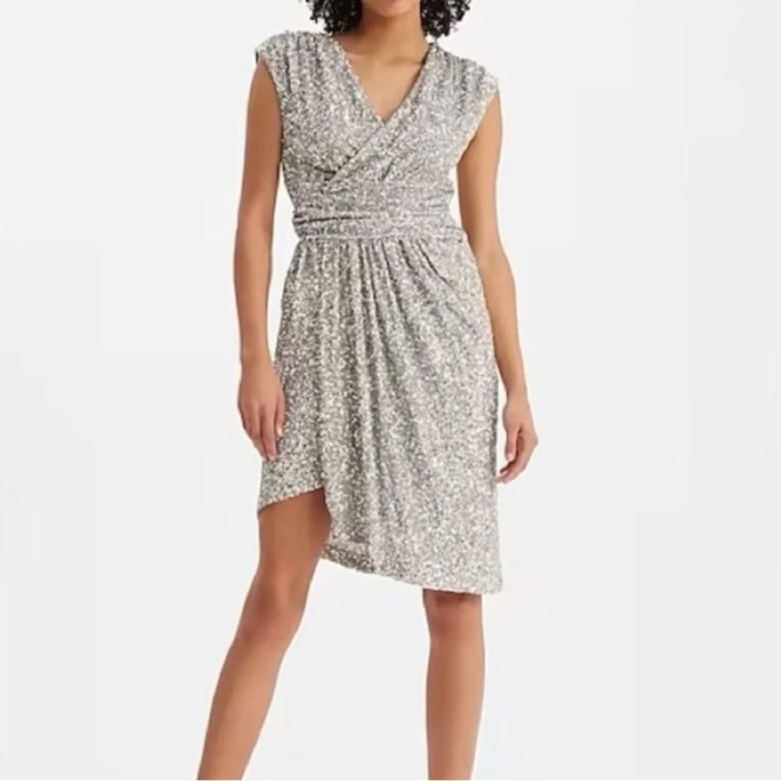 EXPRESS sleeveless silver sequin asymmetrical dre… - image 3