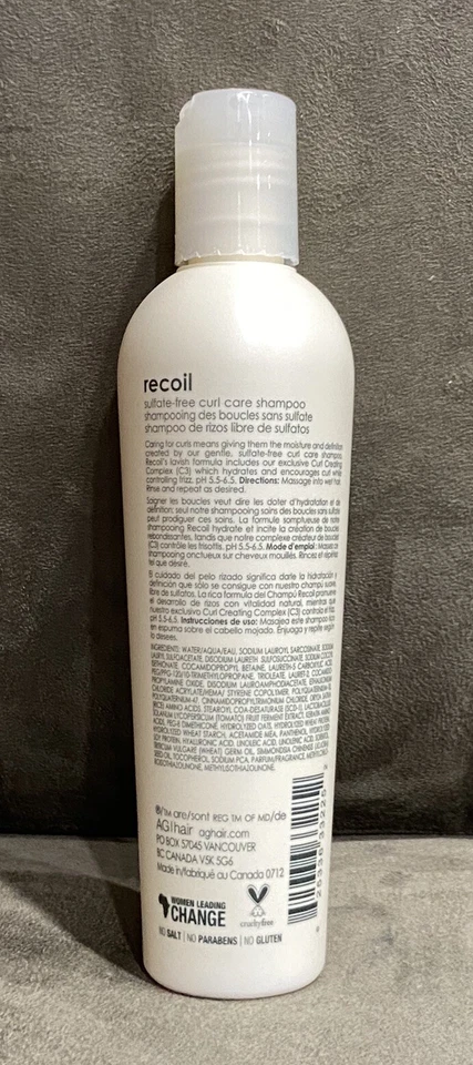 AG RECOIL SULFATE-FREE CURL CARE SHAMPOO - 8 OZ - ORIGINAL BOTTLE - NEW - Image 2 of 3