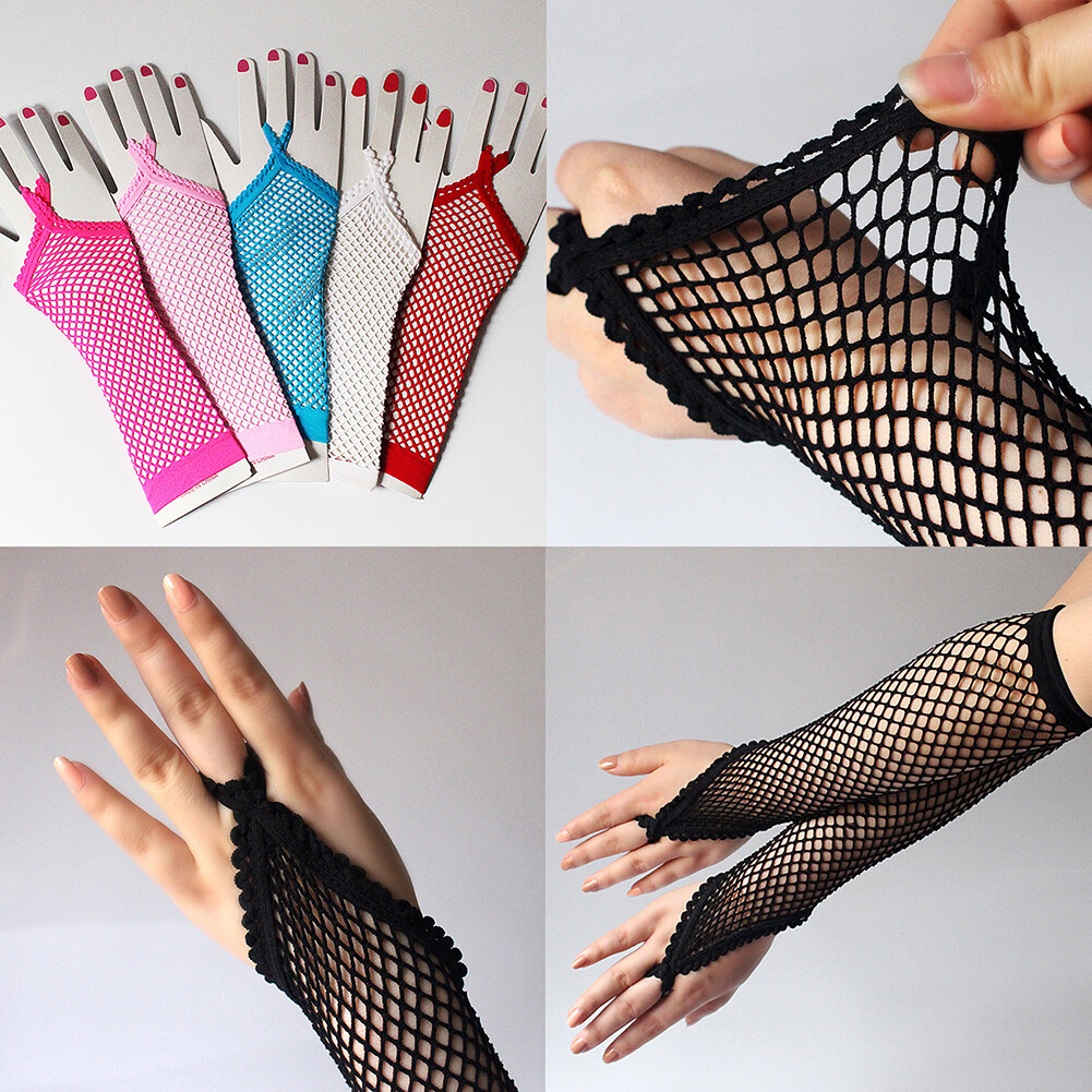 Damen Fischnetz Handschuhe Mit Strass – Fingerlos, Lang, Mesh – Glitzer-Steampunk-Armstulpen Für Party, Halloween, Cosplay