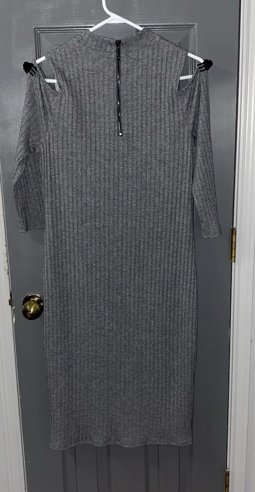 VETEMENTS WHBM Guaina a costine in maglia spalle fredde donna taglia Lg grigio slip incorporato