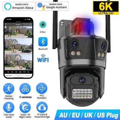 12MP WiFi IP Camera 3-Lens Surveillance Camera Outdoor CCTV PTZ Car Tracking