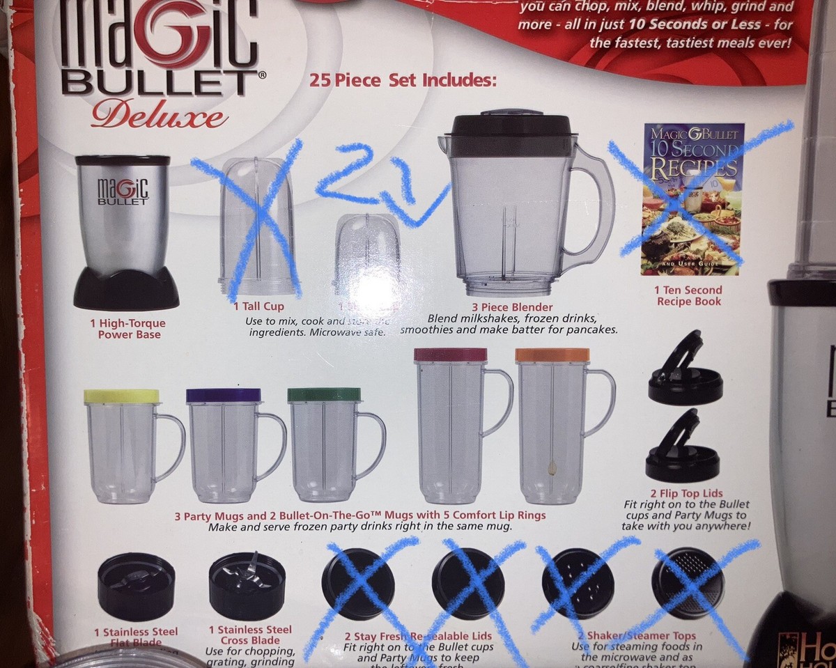 Magic Bullet Deluxe 25 Piece Blender Mixer w/ Bullet-On-The-Go Box,Missing Pcs, Magic Bullet Deluxe 25 Piece Blender Mixer w/ Bullet-On-The-Go Box,Missing Pcs,