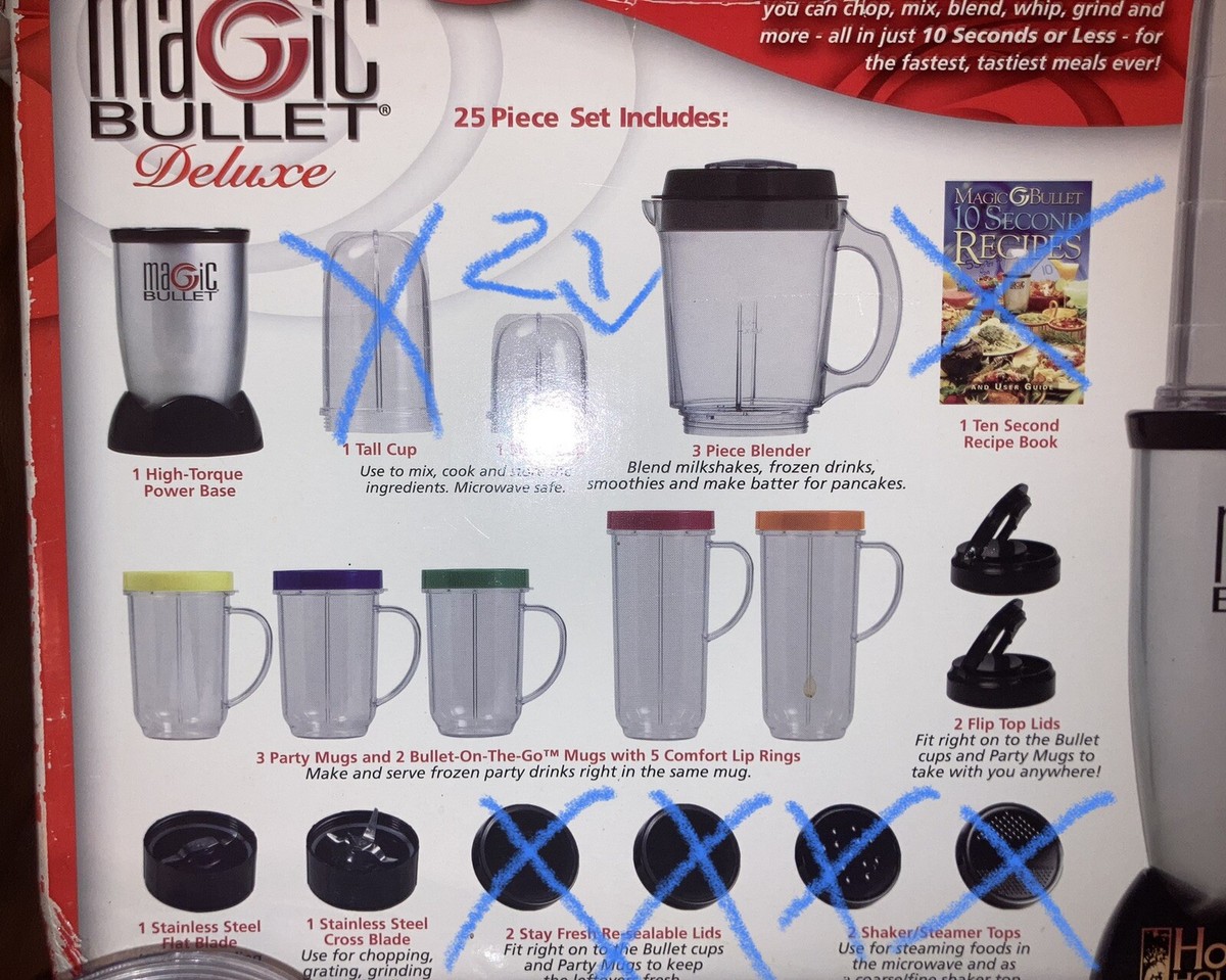 Magic Bullet Deluxe 25 Piece Blender Mixer w/ Bullet-On-The-Go Box,Missing  Pcs