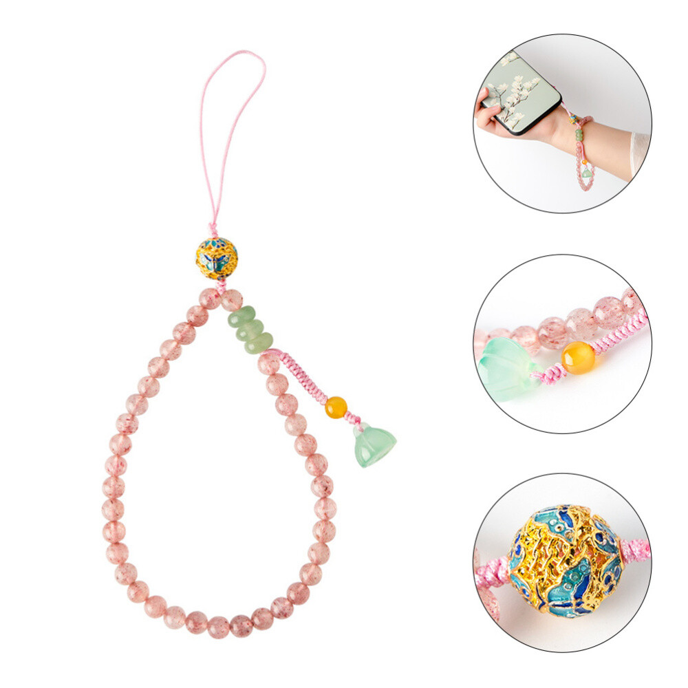 Car Key Lanyard Phone Wrist Strap Mobile Chain Agate Lotus Seedpod Accessory