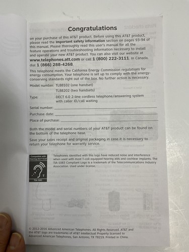 AT&T User’s Manual Only TL88102 / TL88202 DECT 6.0 OEM GnuReads - Picture 5 of 11