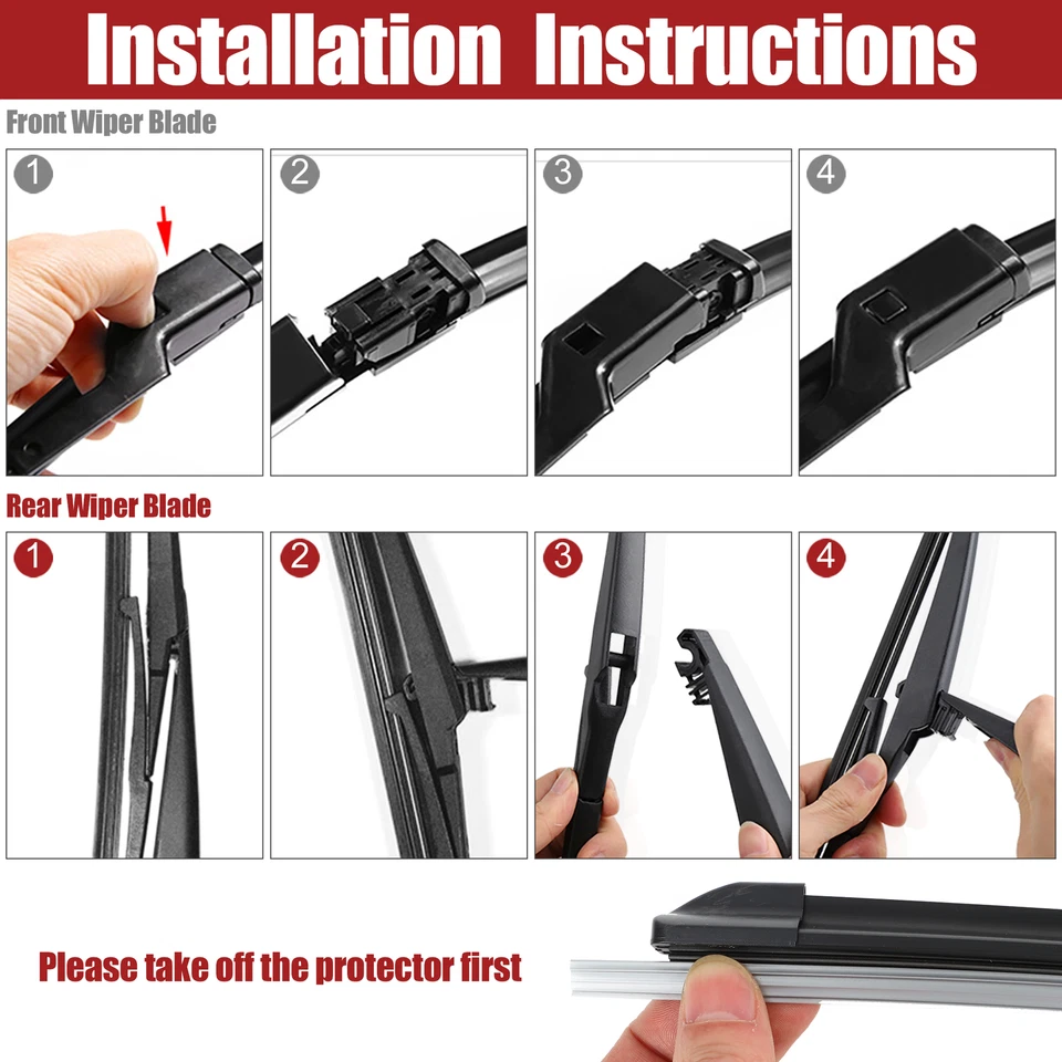 3Pcs 24" 21" 12" Windshield Wiper Blade Set for Buick Enclave 08- 11 w/ Top-Lock - Image 4 of 4